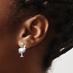 14K White Gold Charleston Palm Tree with Moon Dangle Earrings