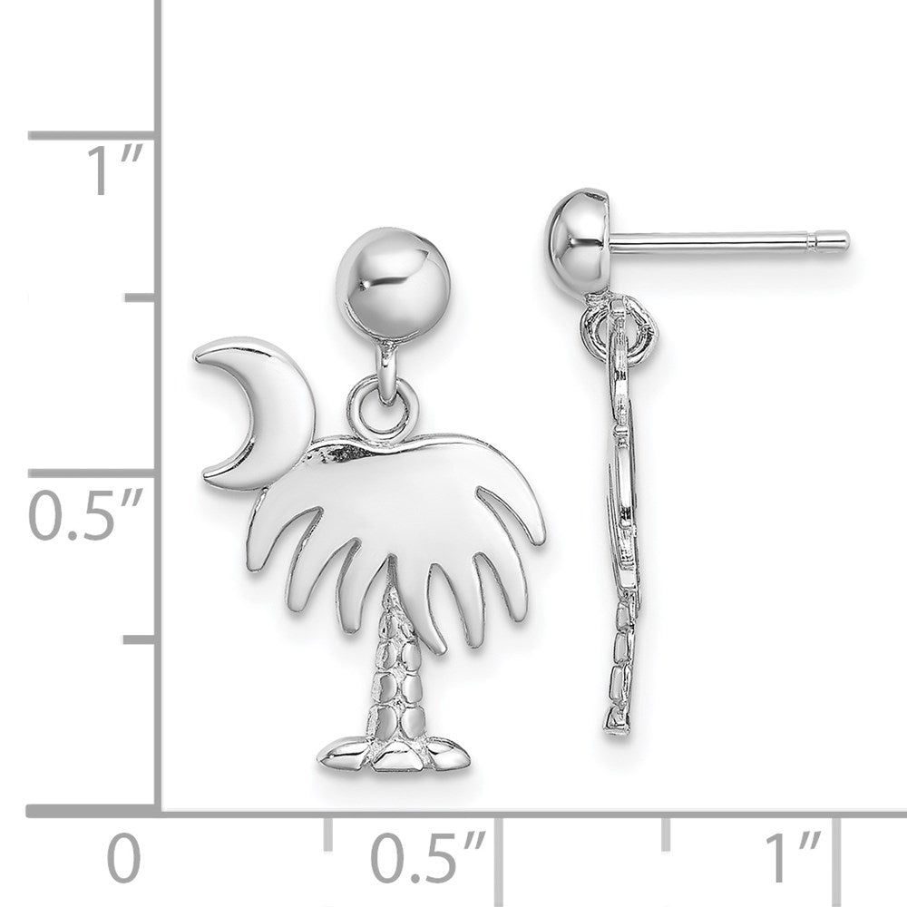 14K White Gold Charleston Palm Tree with Moon Dangle Earrings