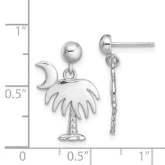 14K White Gold Charleston Palm Tree with Moon Dangle Earrings