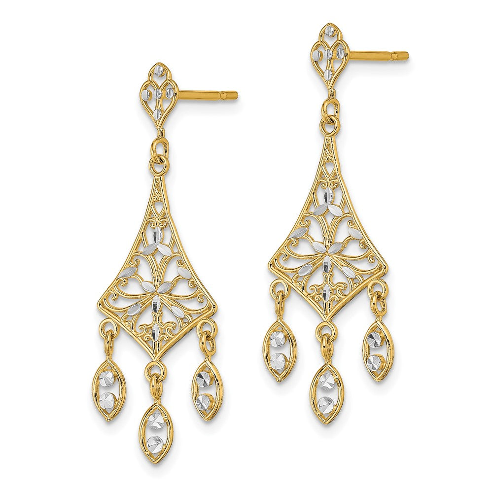 14K Two-Tone Gold Filigree Diamond-cut Chandelier Dangle Earrings
