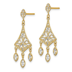 14K Two-Tone Gold Filigree Diamond-cut Chandelier Dangle Earrings