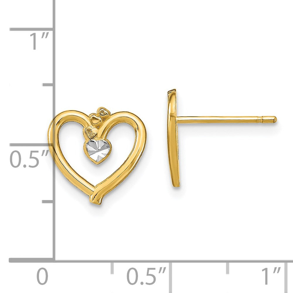 14K Two-Tone Gold Diamond-cut Heart Post Earrings
