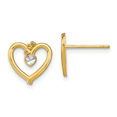 14K Two-Tone Gold Diamond-cut Heart Post Earrings