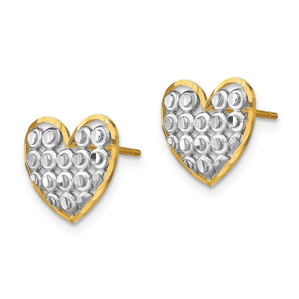 14K Two-Tone Gold Diamond-cut Heart Post Earrings