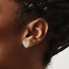 14K Two-Tone Gold Diamond-cut Heart Post Earrings
