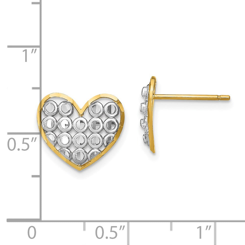 14K Two-Tone Gold Diamond-cut Heart Post Earrings