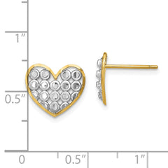 14K Two-Tone Gold Diamond-cut Heart Post Earrings