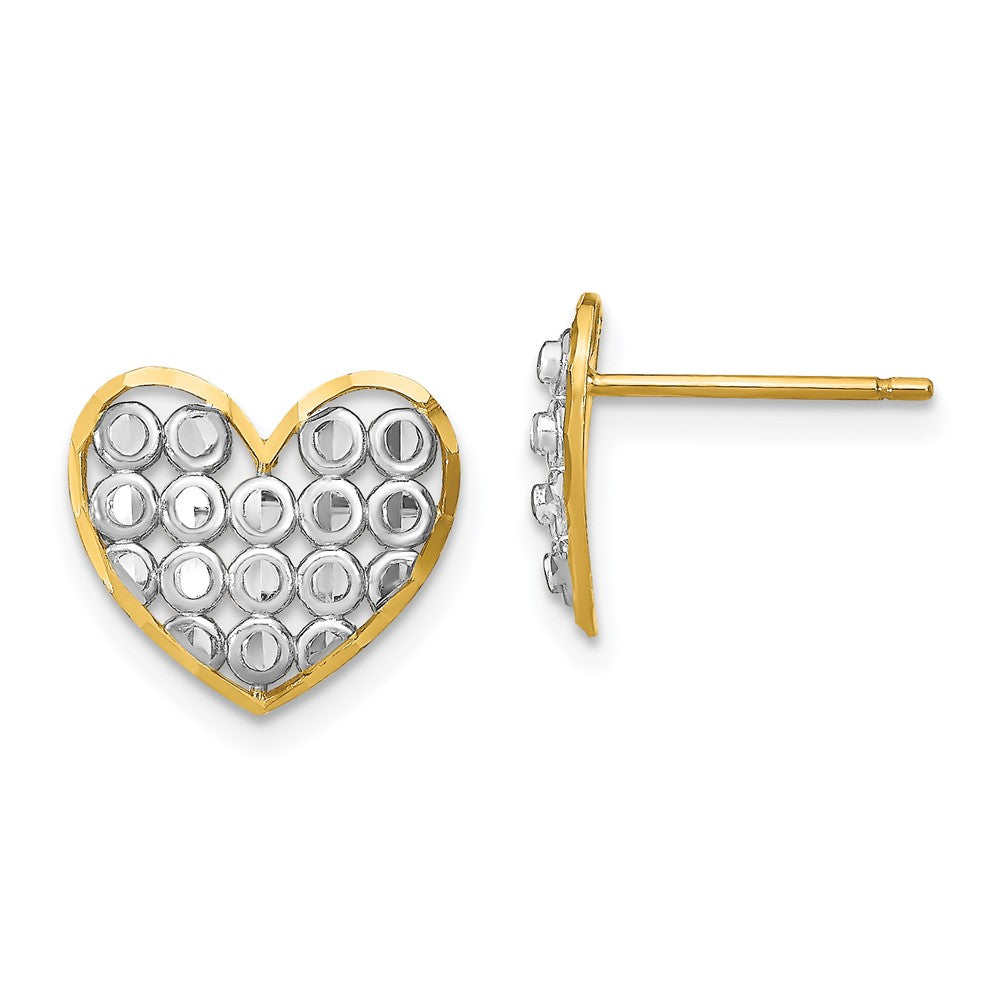 14K Two-Tone Gold Diamond-cut Heart Post Earrings