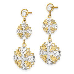 14K Two-Tone Gold Diamond-cut Flower & Heart Dangle Earrings