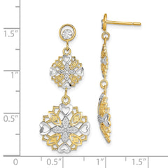 14K Two-Tone Gold Diamond-cut Flower & Heart Dangle Earrings