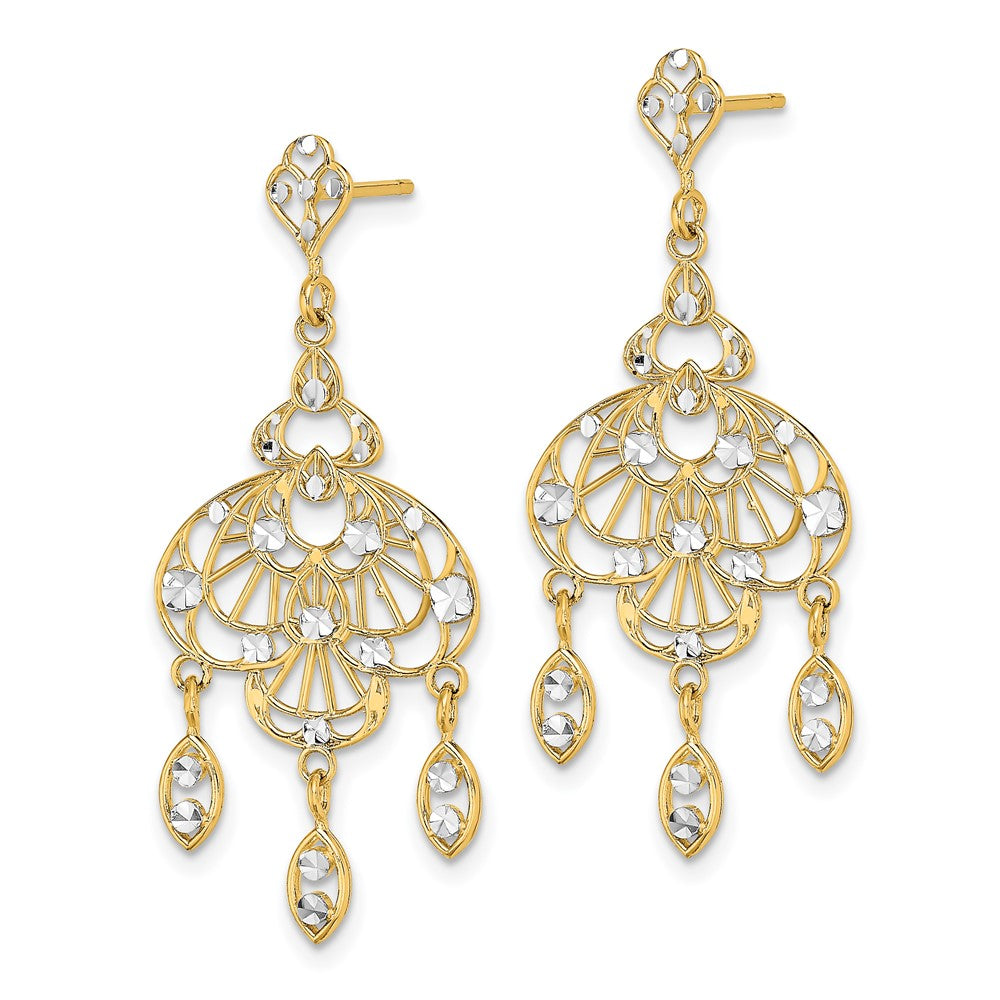 14K Two-Tone Gold Diamond-cut Chandelier Fancy Earrings