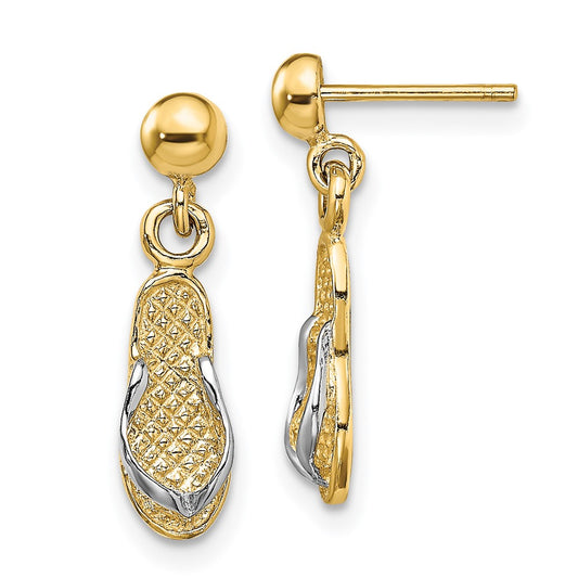 14K Two-Tone Gold Flip Flop Leverback Earrings