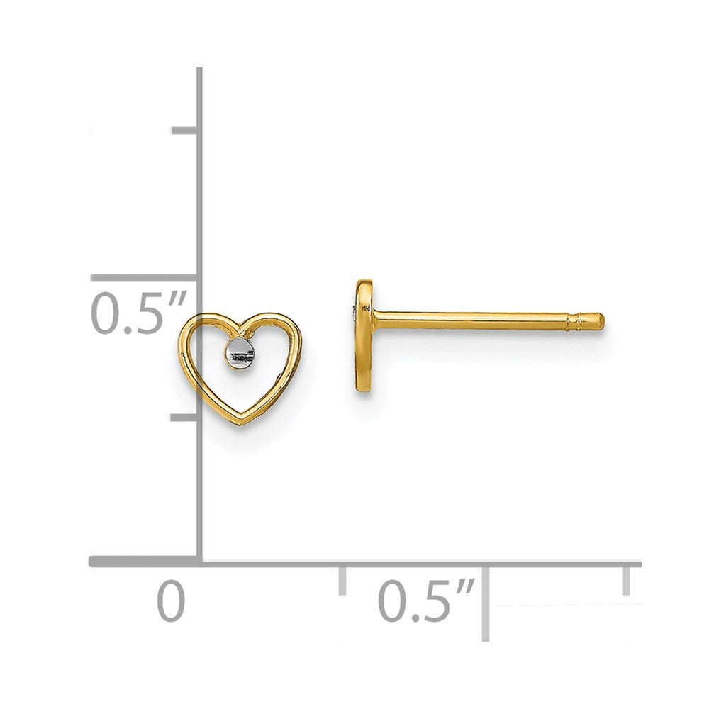14K Two-Tone Gold Diamond-cut Heart Post Earrings