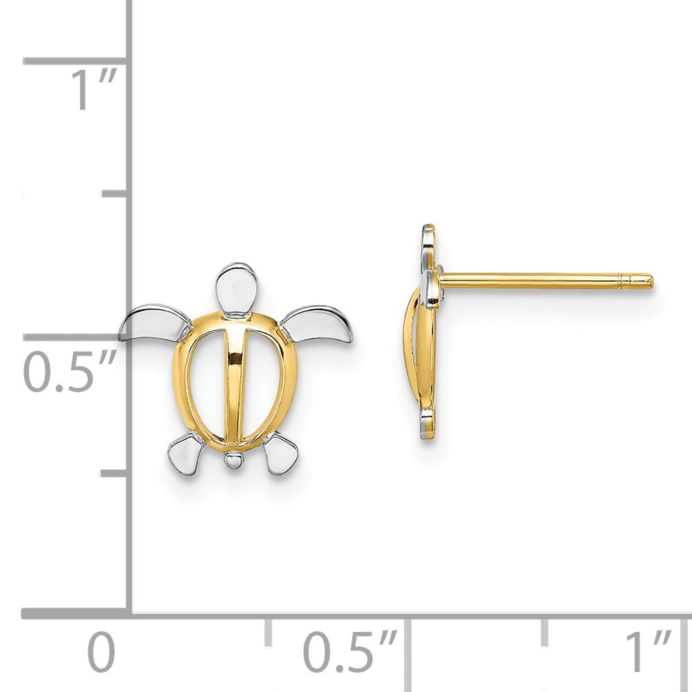 14K Two-Tone Gold Sea Turtle Post Earrings