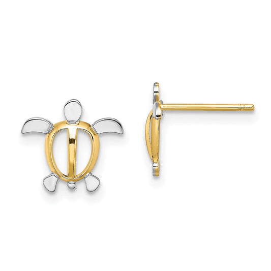 14K Two-Tone Gold Sea Turtle Post Earrings