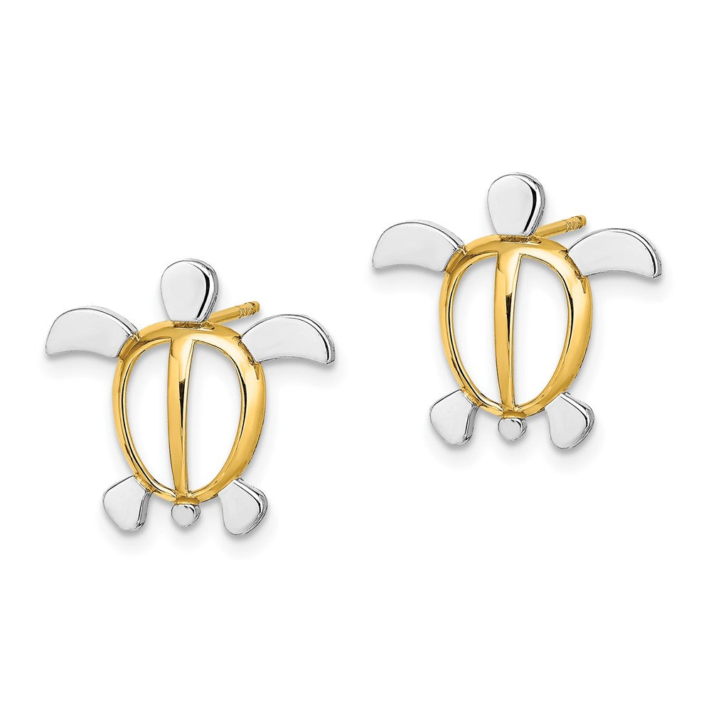 14K Two-Tone Gold Sea Turtle Post Earrings