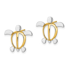 14K Two-Tone Gold Sea Turtle Post Earrings
