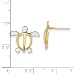 14K Two-Tone Gold Sea Turtle Post Earrings
