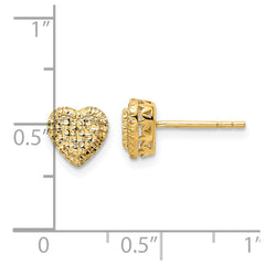 14K Yellow Gold Polished Diamond-cut Heart Post Earrings