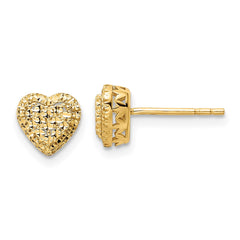 14K Yellow Gold Polished Diamond-cut Heart Post Earrings