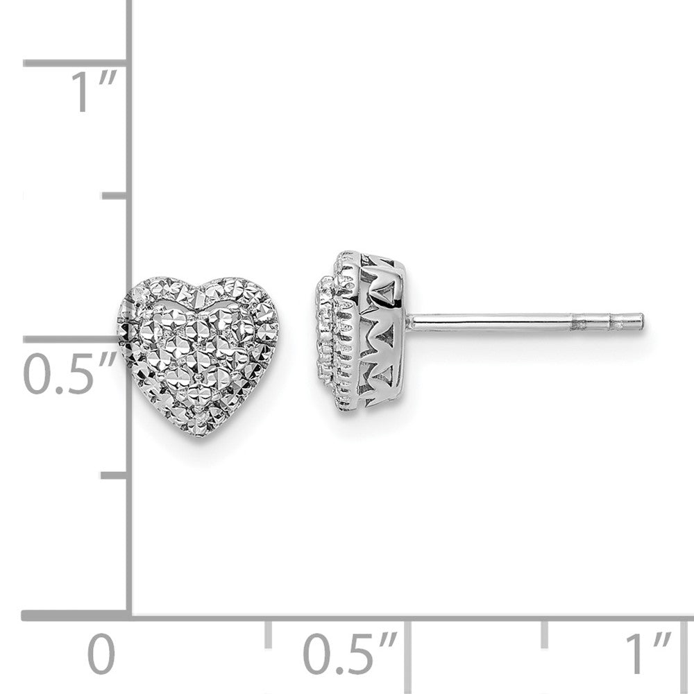 14K White Gold Polished Diamond-cut Heart Post Earrings