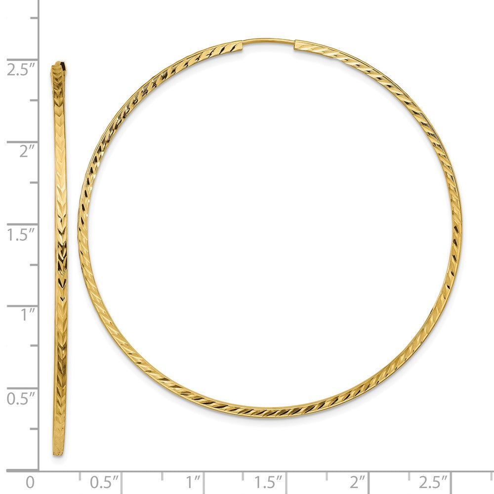 14K Yellow Gold Diamond-cut Square Tube Endless Hoop Earrings