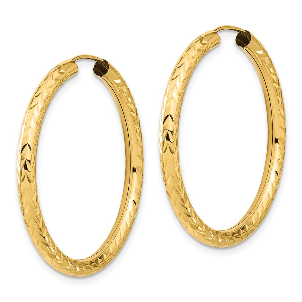 14K Yellow Gold Polished & Diamond-cut Endless Hoop Earrings
