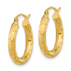 14K Yellow Gold Polished Satin and Diamond-cut Hoop Earrings