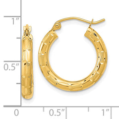 14K Yellow Gold Polished Satin and Diamond-cut Hoop Earrings