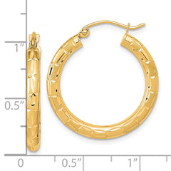 14K Yellow Gold Polished Satin and Diamond-cut Hoop Earrings