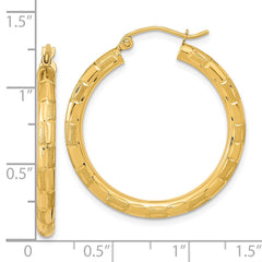 14K Yellow Gold Polished Satin and Diamond-cut Hoop Earrings