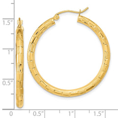 14K Yellow Gold Polished Satin and Diamond-cut Hoop Earrings
