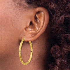 14K Yellow Gold Polished Satin and Diamond-cut Hoop Earrings