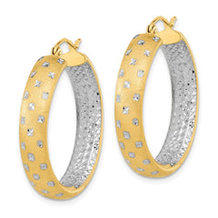 14K Two-Tone Gold Polished Satin Diamond-cut In Out Hoop Earrings