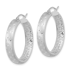 14K White Gold Polished Satin and Diamond-cut In Out Hoop Earrings