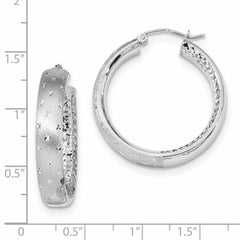 14K White Gold Polished Satin and Diamond-cut In Out Hoop Earrings