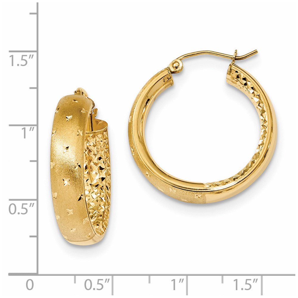 14K Yellow Gold Polished Satin and Diamond-cut In Out Hoop Earrings