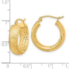 14K Yellow Gold Polished Satin and Diamond-cut In Out Hoop Earrings