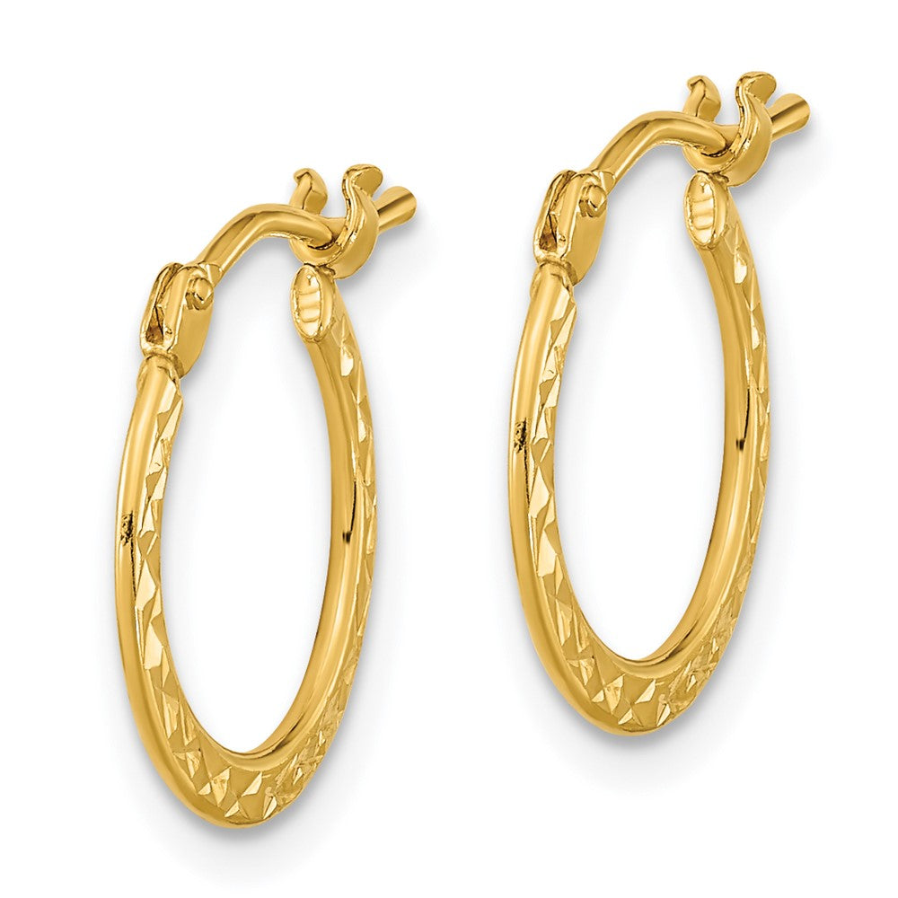 14K Yellow Gold Polished and Diamond-cut Hoop Earrings