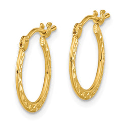 14K Yellow Gold Polished and Diamond-cut Hoop Earrings