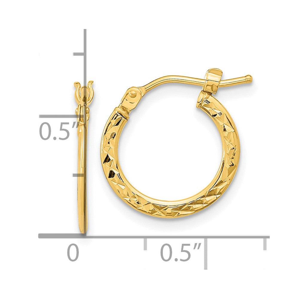 14K Yellow Gold Polished and Diamond-cut Hoop Earrings