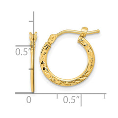 14K Yellow Gold Polished and Diamond-cut Hoop Earrings
