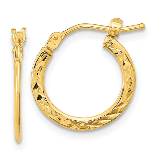 14K Yellow Gold Polished and Diamond-cut Hoop Earrings
