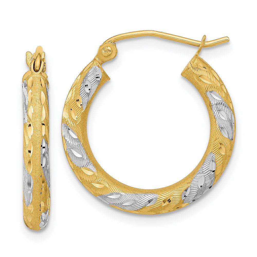 14K Two-Tone Gold Diamond-cut Satin Hoop Earrings