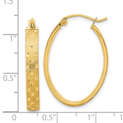 14K Yellow Gold Polished Satin Diamond-cut Hoop Earrings