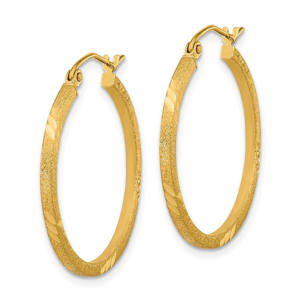 14K Yellow Gold Satin Diamond-cut Square Tube Hoop Earrings
