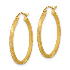 14K Yellow Gold Satin Diamond-cut Square Tube Hoop Earrings
