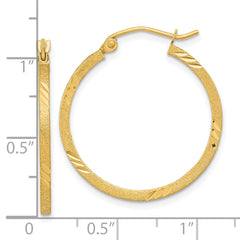 14K Yellow Gold Satin Diamond-cut Square Tube Hoop Earrings