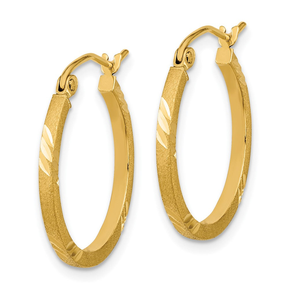 14K Yellow Gold Satin Diamond-cut Square Tube Hoop Earrings