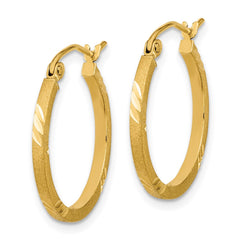 14K Yellow Gold Satin Diamond-cut Square Tube Hoop Earrings